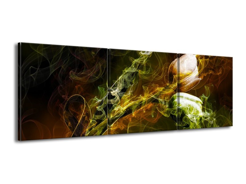 Glas schilderij Tulp | Groen, Geel, Zwart | 150x50cm 3Luik