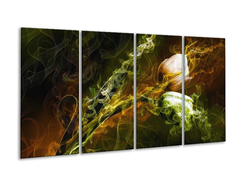Canvas schilderij Tulp | Groen, Geel, Zwart | 160x80cm 4Luik