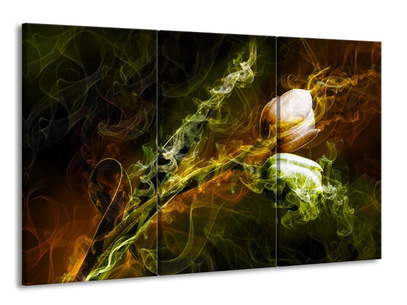 Canvas schilderij Tulp | Groen, Geel, Zwart | 165x100cm 3Luik