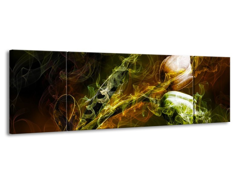 Glas schilderij Tulp | Groen, Geel, Zwart | 170x50cm 3Luik