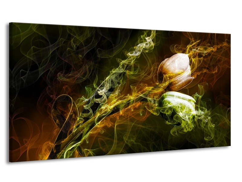 Canvas schilderij Tulp | Groen, Geel, Zwart | 170x90cm 1Luik