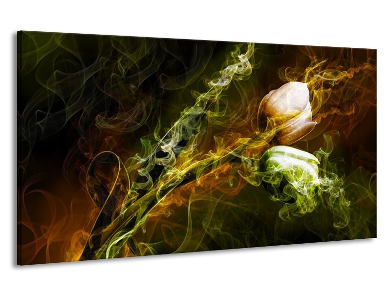 Canvas schilderij Tulp | Groen, Geel, Zwart | 190x100cm 1Luik