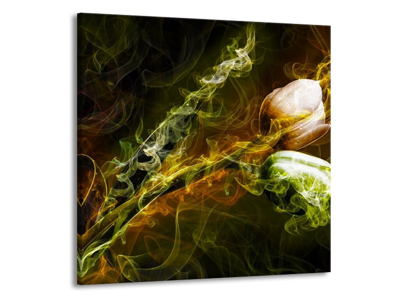 Canvas schilderij Tulp | Groen, Geel, Zwart | 50x50cm 1Luik