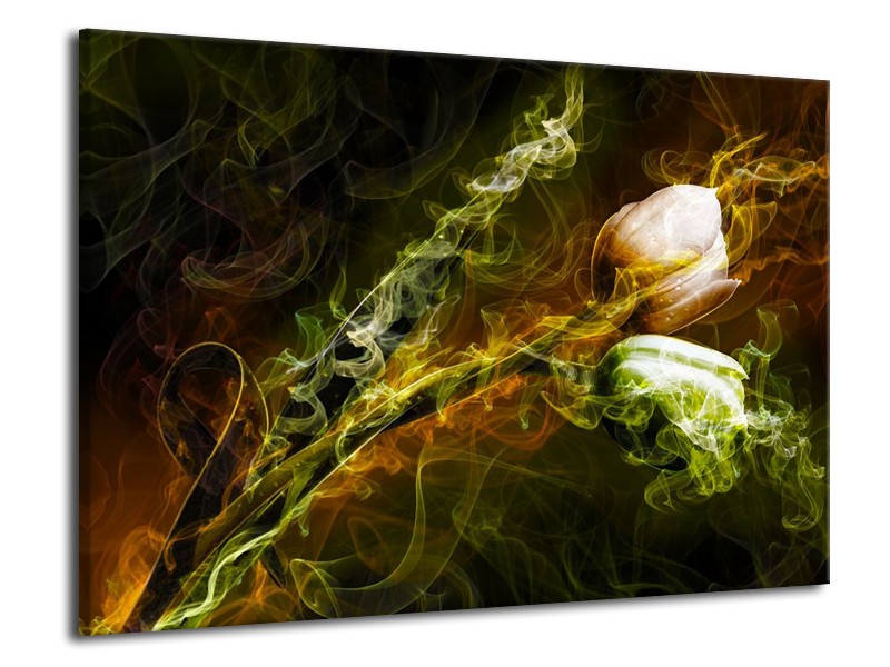 Canvas schilderij Tulp | Groen, Geel, Zwart | 70x50cm 1Luik