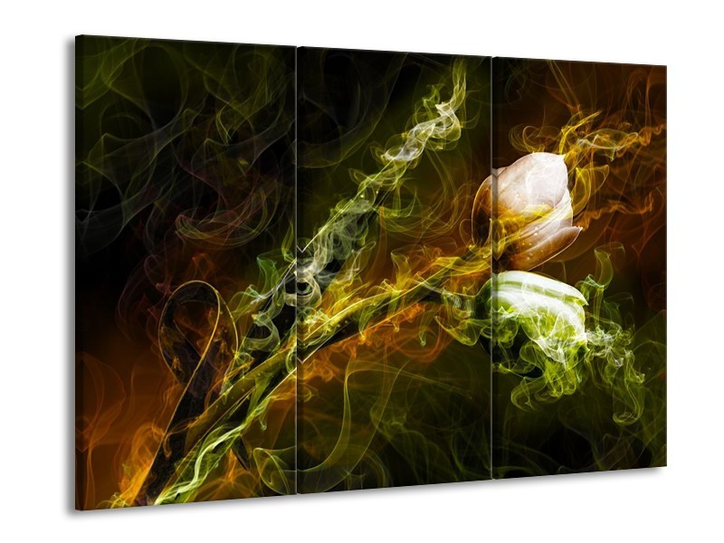 Canvas schilderij Tulp | Groen, Geel, Zwart | 90x60cm 3Luik