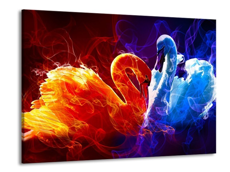 Canvas schilderij Zwanen | Rood, Blauw, Rood | 100x70cm 1Luik