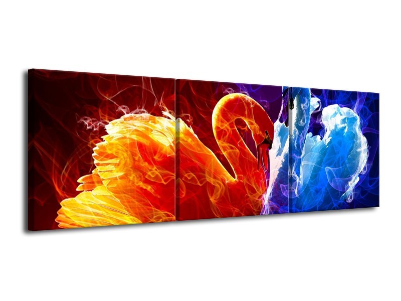 Glas schilderij Zwanen | Rood, Blauw, Rood | 120x40cm 3Luik