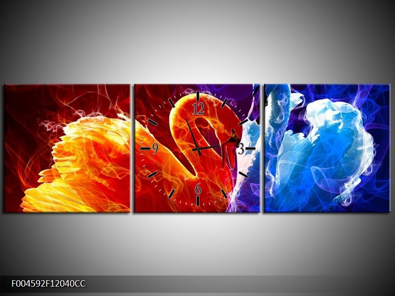Klok schilderij Zwanen | Rood, Blauw, Rood | 120x40cm 3Luik