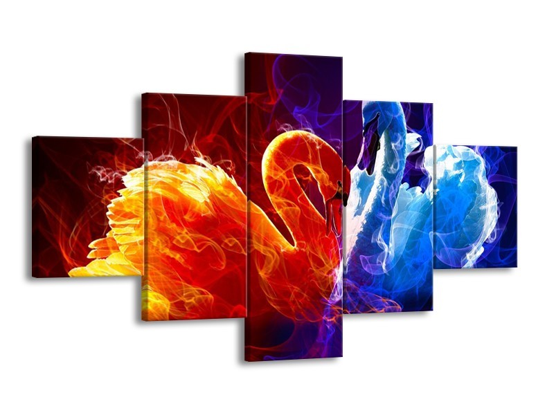 Canvas schilderij Zwanen | Rood, Blauw, Rood | 125x70cm 5Luik