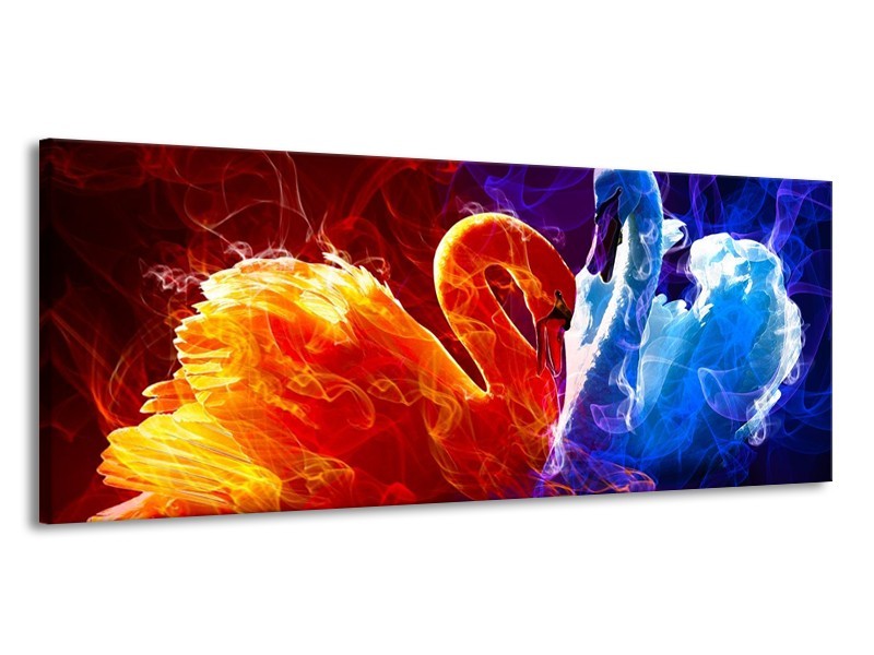 Canvas schilderij Zwanen | Rood, Blauw, Rood | 145x58cm 1Luik