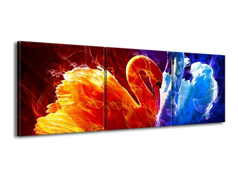 Glas schilderij Zwanen | Rood, Blauw, Rood | 150x50cm 3Luik