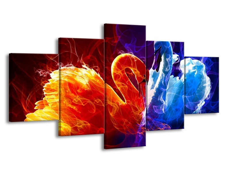 Canvas schilderij Zwanen | Rood, Blauw, Rood | 150x80cm 5Luik