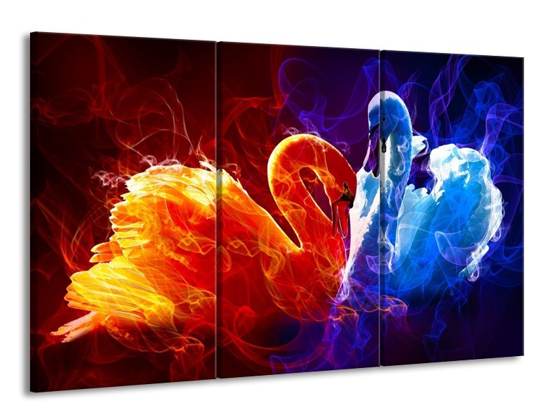 Canvas schilderij Zwanen | Rood, Blauw, Rood | 165x100cm 3Luik