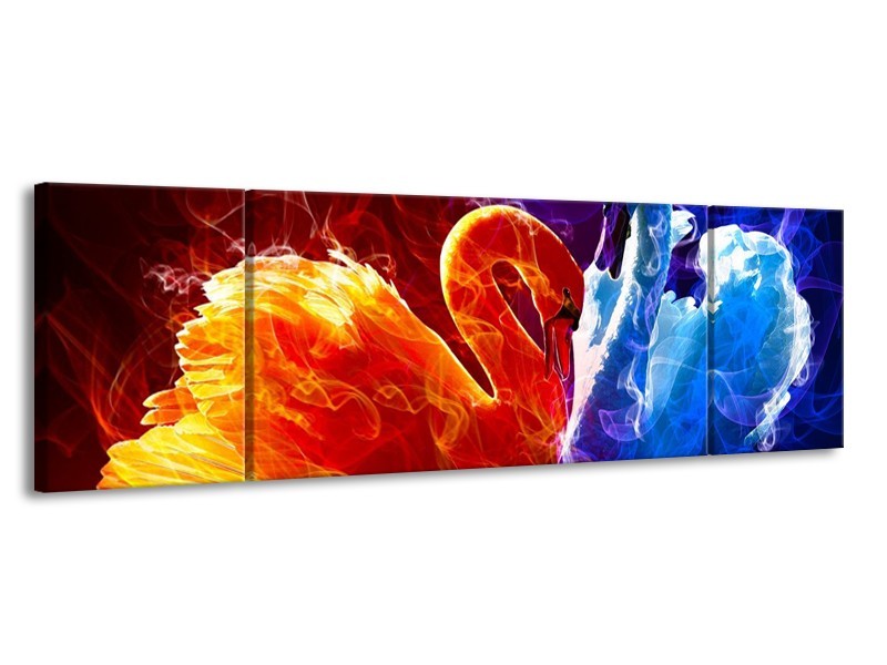 Glas schilderij Zwanen | Rood, Blauw, Rood | 170x50cm 3Luik