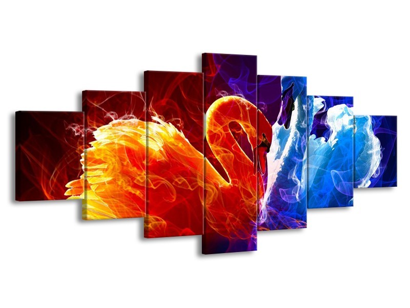 Glas schilderij Zwanen | Rood, Blauw, Rood | 210x100cm 7Luik