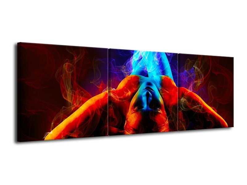 Canvas schilderij Kunst | Rood, Blauw, Rood | 120x40cm 3Luik