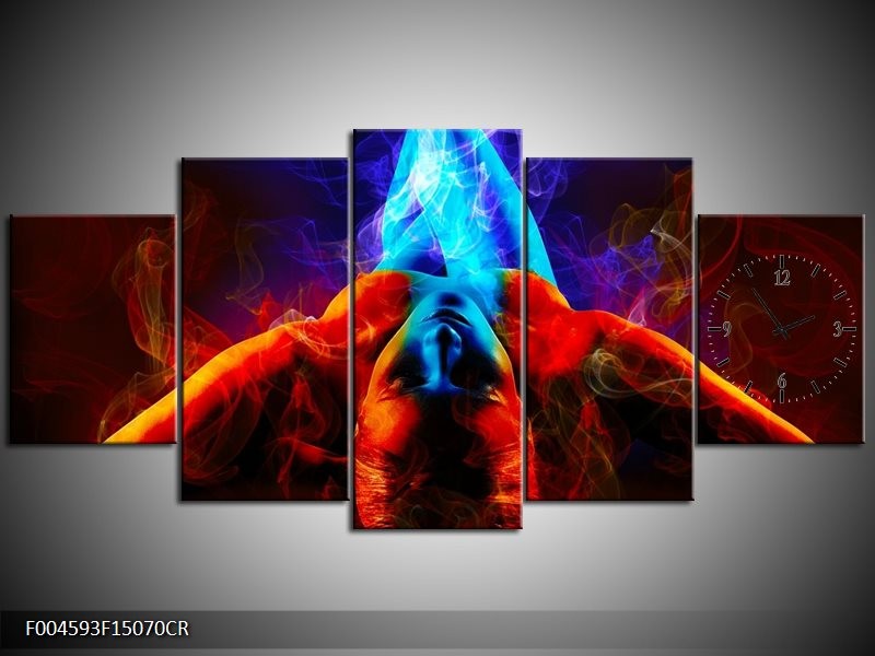 Klok schilderij Kunst | Rood, Blauw, Rood | 150x70cm 5Luik