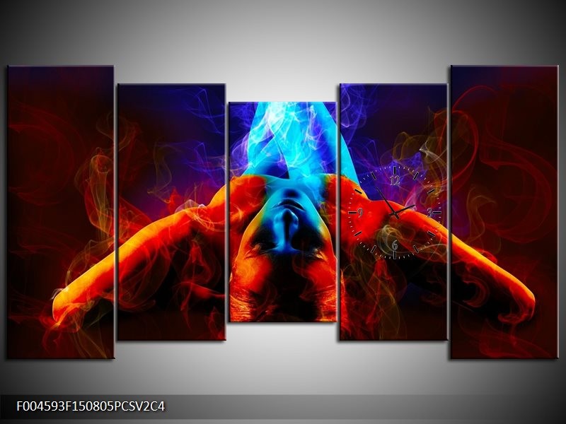 Klok schilderij Kunst | Rood, Blauw, Rood | 150x80cm 5Luik