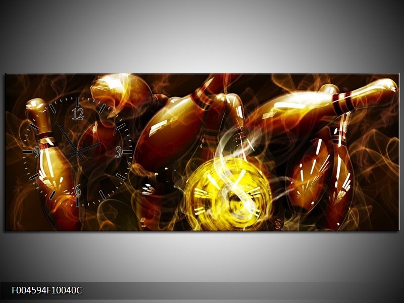 Klok schilderij Spel | Bruin, Geel, Zwart | 100x40cm 1Luik