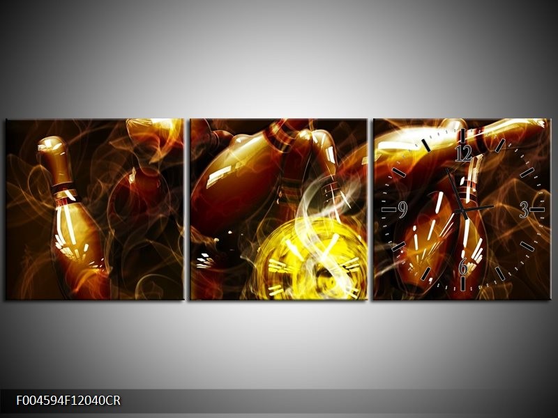 Klok schilderij Spel | Bruin, Geel, Zwart | 120x40cm 3Luik
