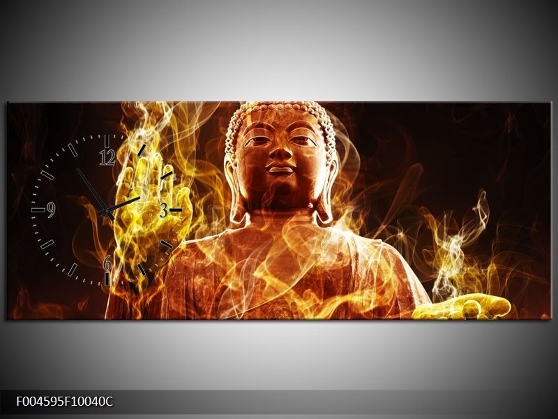 Klok schilderij Boeddha | Bruin, Geel, Zwart | 100x40cm 1Luik