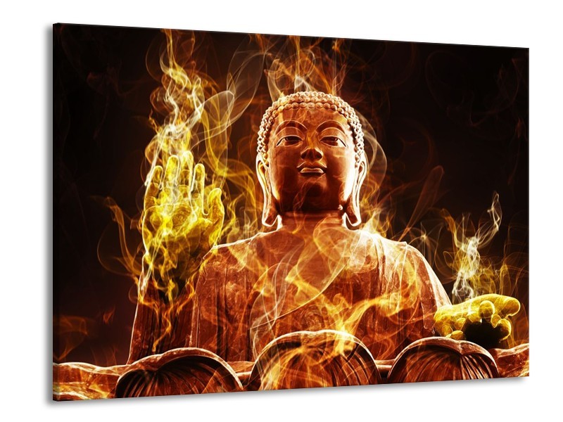 Glas schilderij Boeddha | Bruin, Geel, Zwart | 100x70cm 1Luik