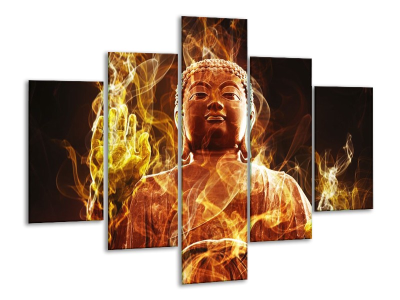 Glas schilderij Boeddha | Bruin, Geel, Zwart | 100x70cm 5Luik