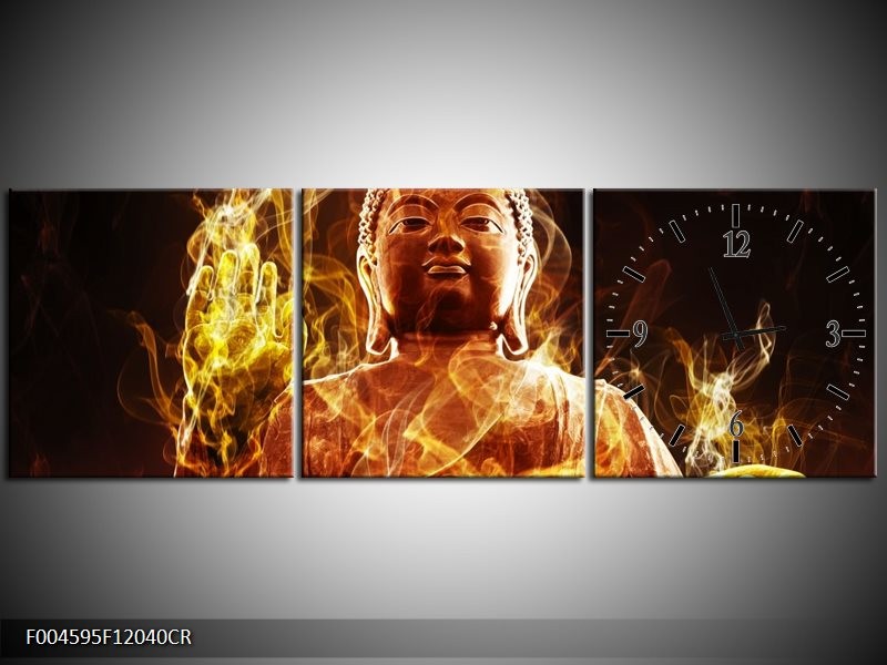 Klok schilderij Boeddha | Bruin, Geel, Zwart | 120x40cm 3Luik