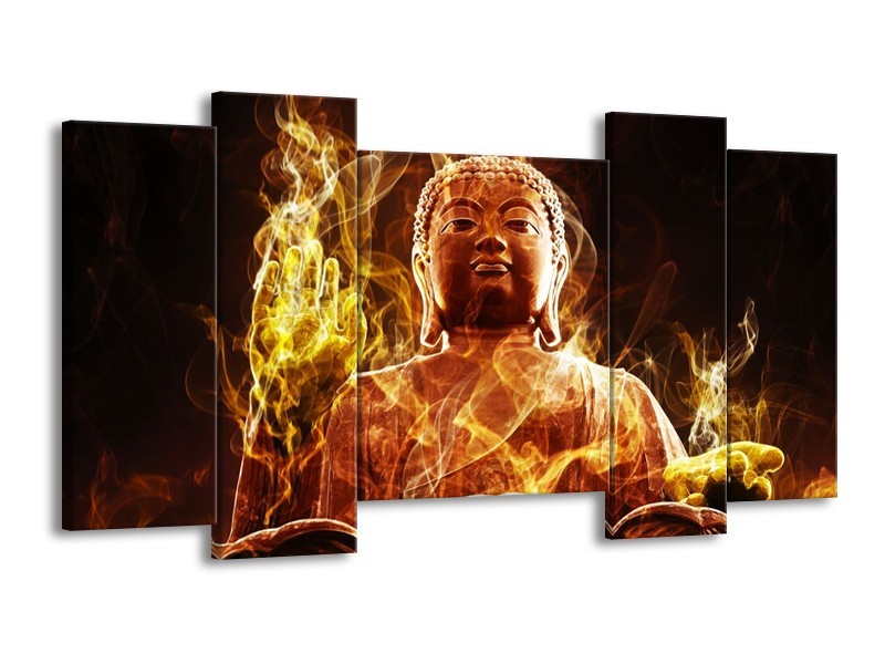 Canvas schilderij Boeddha | Bruin, Geel, Zwart | 120x65 5Luik
