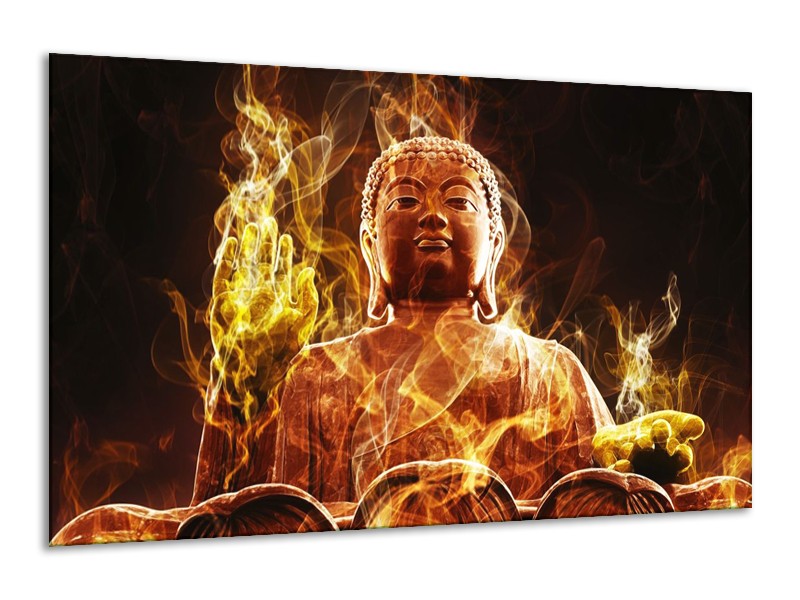 Glas schilderij Boeddha | Bruin, Geel, Zwart | 120x70cm 1Luik