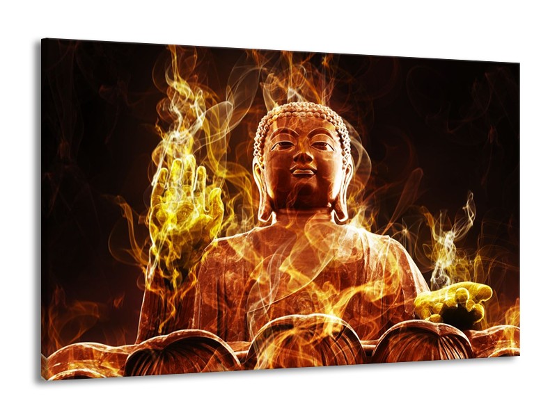 Canvas schilderij Boeddha | Bruin, Geel, Zwart | 140x90cm 1Luik