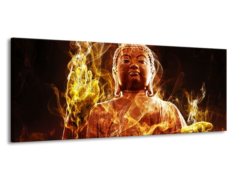 Glas schilderij Boeddha | Bruin, Geel, Zwart | 145x58cm 1Luik