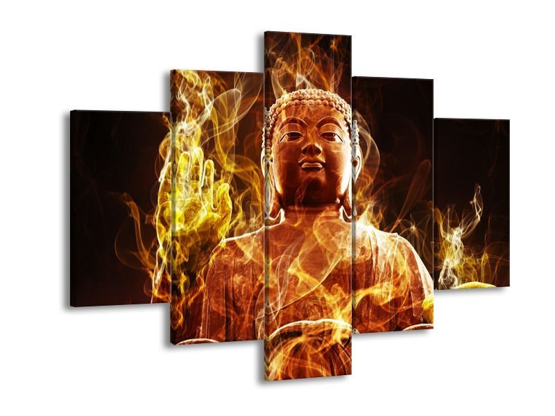 Canvas schilderij Boeddha | Bruin, Geel, Zwart | 150x105cm 5Luik