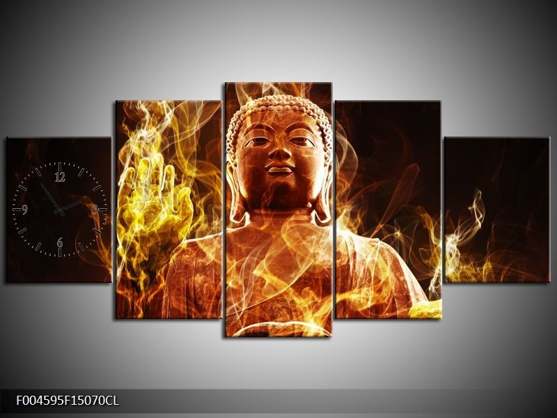 Klok schilderij Boeddha | Bruin, Geel, Zwart | 150x70cm 5Luik