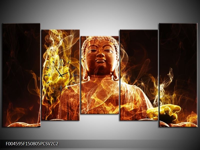 Klok schilderij Boeddha | Bruin, Geel, Zwart | 150x80cm 5Luik