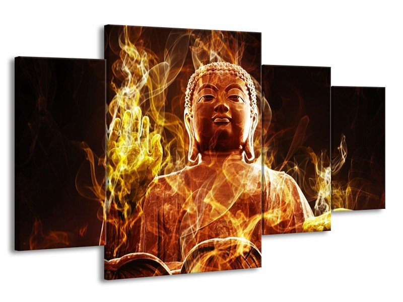 Glas schilderij Boeddha | Bruin, Geel, Zwart | 160x90cm 4Luik