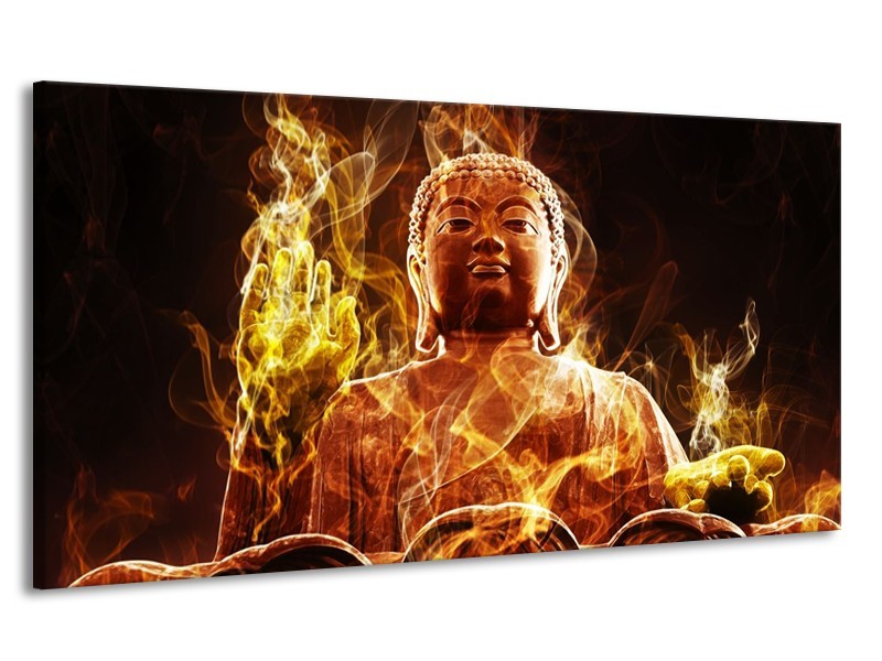 Canvas schilderij Boeddha | Bruin, Geel, Zwart | 170x90cm 1Luik