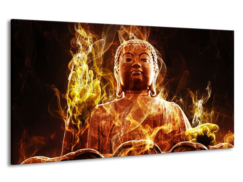 Canvas schilderij Boeddha | Bruin, Geel, Zwart | 190x100cm 1Luik