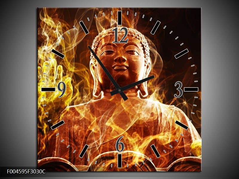 Klok schilderij Boeddha | Bruin, Geel, Zwart | 30x30cm 1Luik