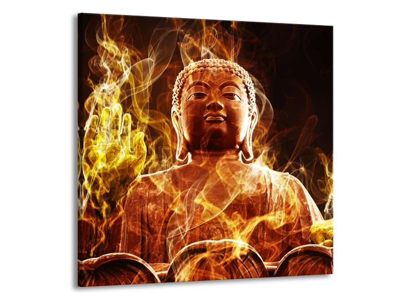 Glas schilderij Boeddha | Bruin, Geel, Zwart | 50x50cm 1Luik
