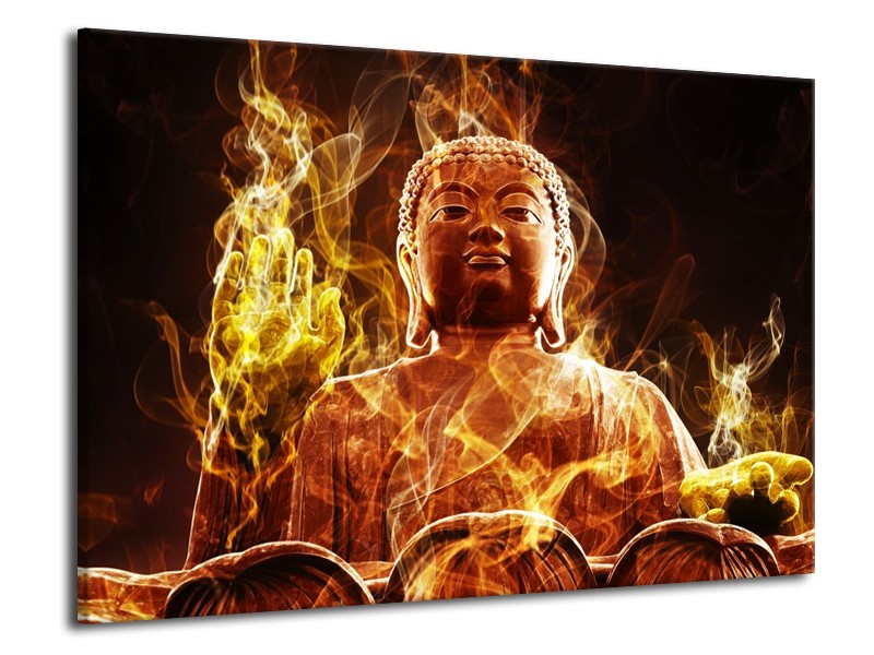 Glas schilderij Boeddha | Bruin, Geel, Zwart | 70x50cm 1Luik