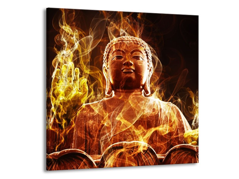 Glas schilderij Boeddha | Bruin, Geel, Zwart | 70x70cm 1Luik
