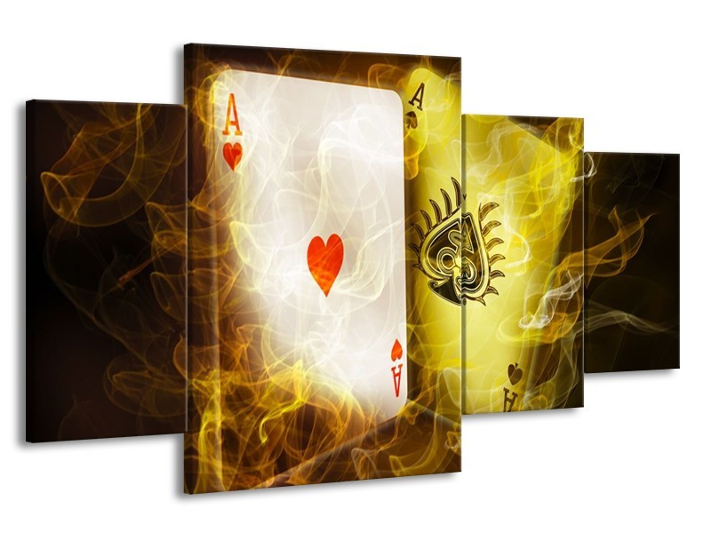 Canvas schilderij Spel | Geel, Wit, Groen | 160x90cm 4Luik