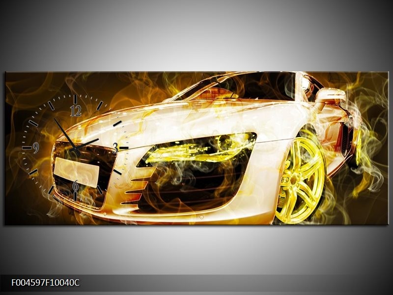 Klok schilderij Audi | Geel, Wit, Groen | 100x40cm 1Luik