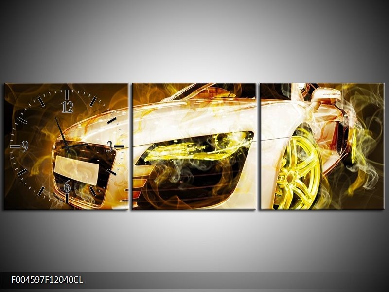 Klok schilderij Audi | Geel, Wit, Groen | 120x40cm 3Luik