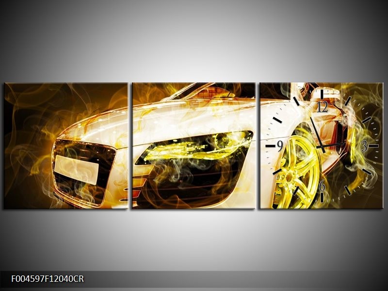 Klok schilderij Audi | Geel, Wit, Groen | 120x40cm 3Luik