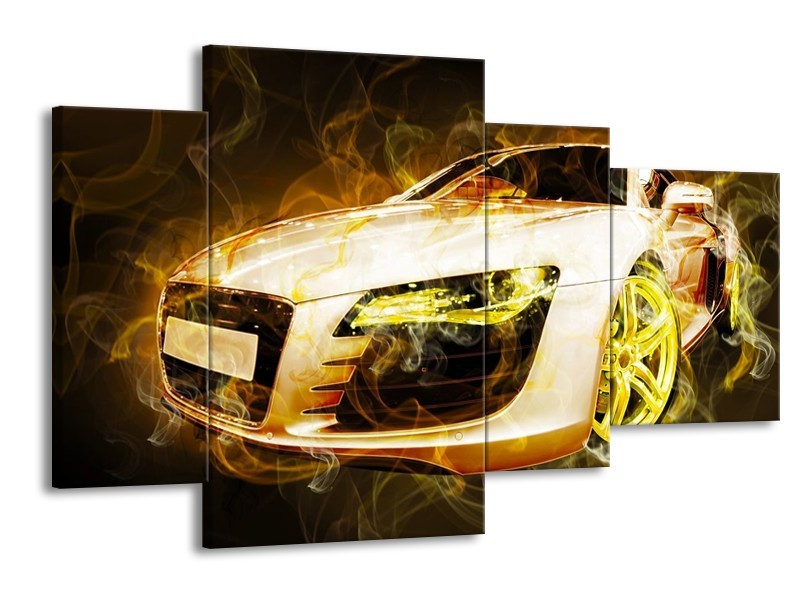 Glas schilderij Audi | Geel, Wit, Groen | 120x75cm 4Luik