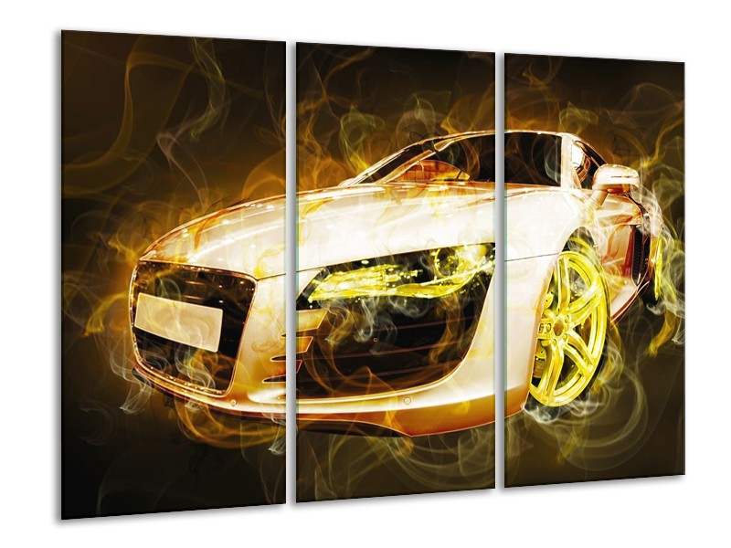 Glas schilderij Audi | Geel, Wit, Groen | 120x80cm 3Luik