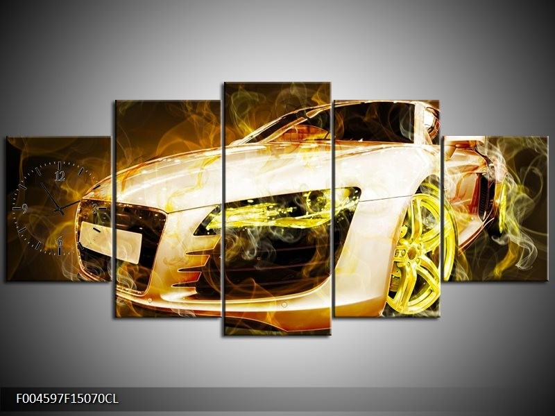 Klok schilderij Audi | Geel, Wit, Groen | 150x70cm 5Luik