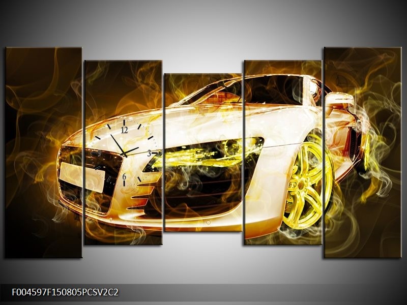Klok schilderij Audi | Geel, Wit, Groen | 150x80cm 5Luik